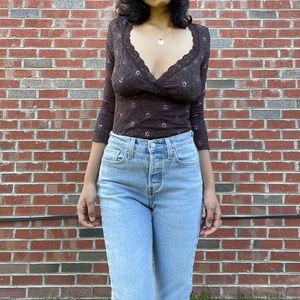 MANDEE y2k chocolate brown floral lace top